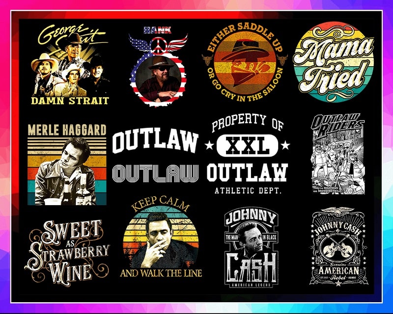 40 Designs Outlaw Country Png Bundle, Cash Willie Hank Waylon Merle Png, Country Legends, Country Concert, Country Girl, Country Music 1005009192