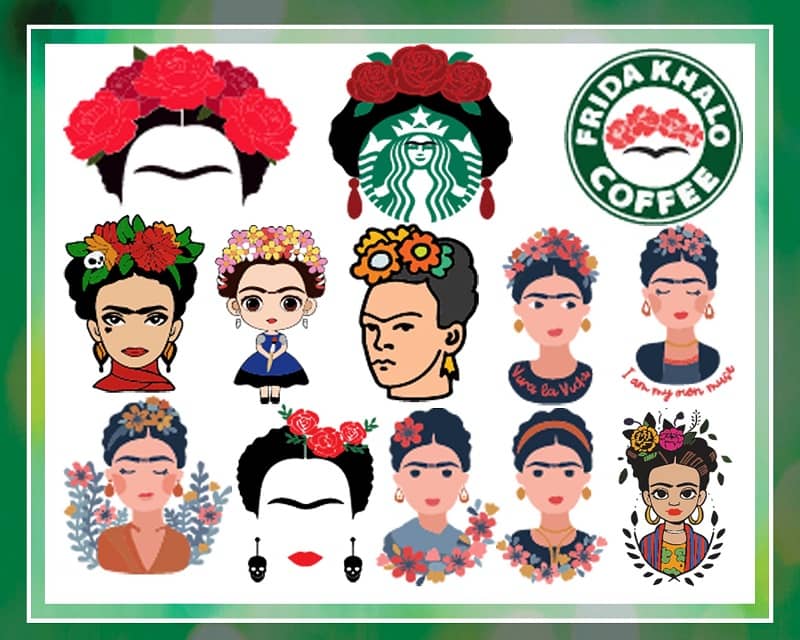 Bundle 33 Frida Png Designs, Frida Clipart, Drawn Fridas, Fridas Portrait Png, Frida Starbucks Coffee Labels, Silhouette, Svg, Png 1036481481