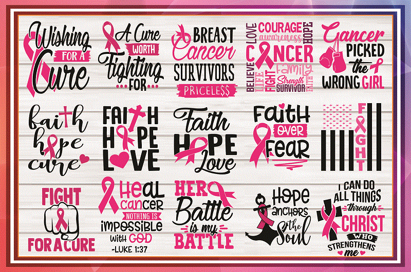 Combo 50 Breast Cancer SVG, DXF, PNG, Breast Cancer Svg, Cancer Awareness Svg, Cancer Survivor Svg, Fight Cancer Svg, Cricut File 983531177