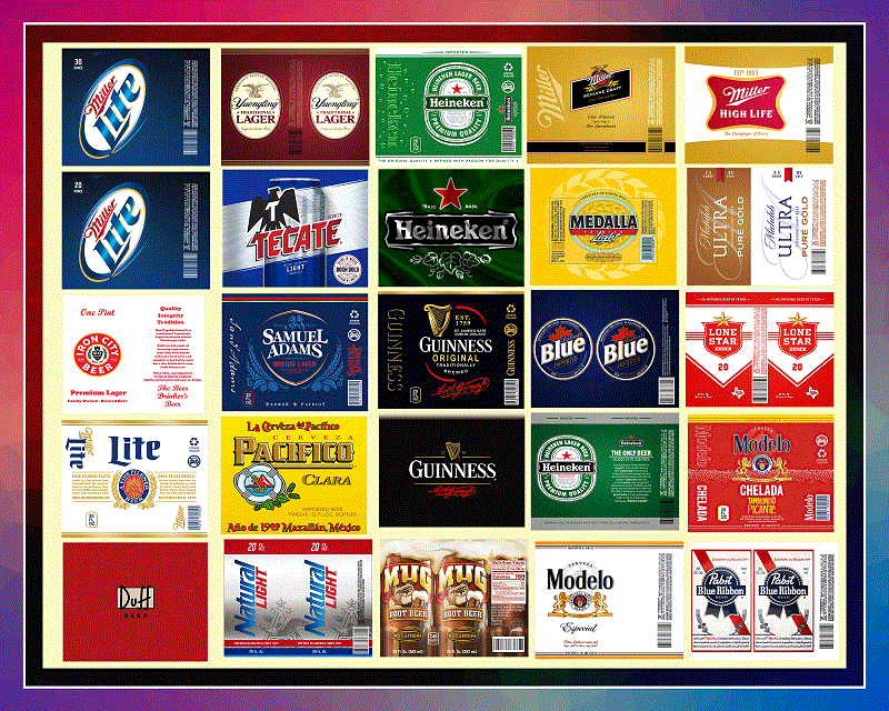 52 Beer Brands Full Labels Designs, Straight Tapered, Template For ...