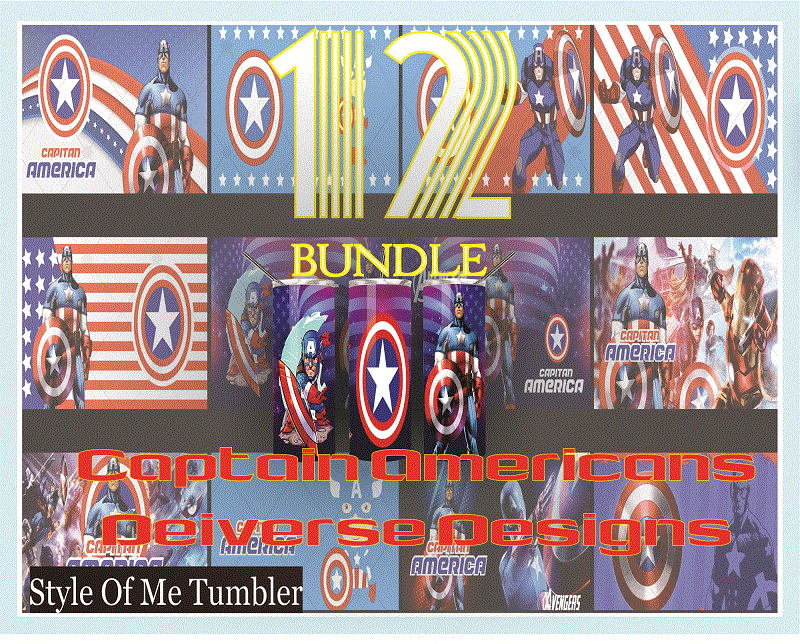 Combo 12 Captain America Diverse Designs Tumber, 20oz Skinny Straight,Template for Sublimation,Full Tumbler, PNG Digital Download 1014533239