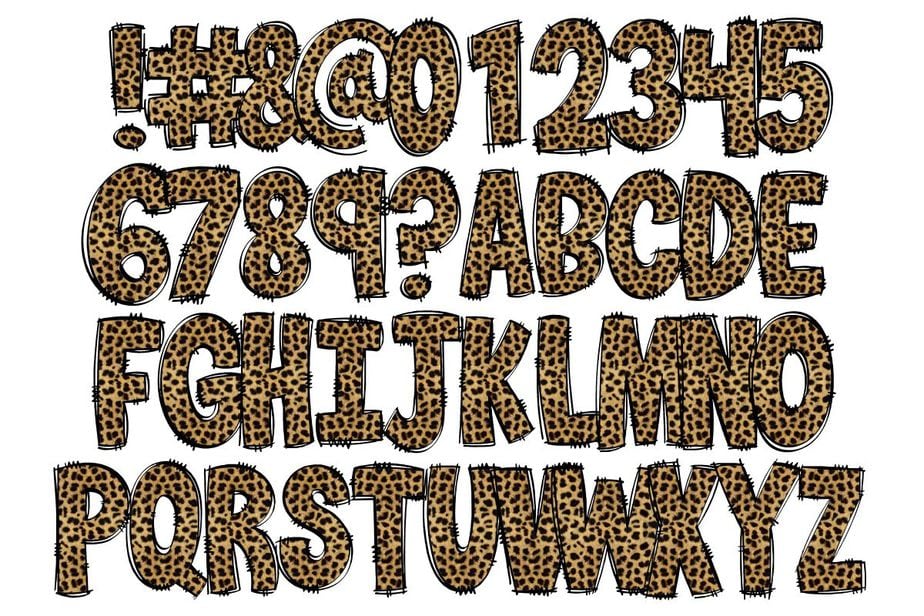 Leopard alphabet numbers with character separated sublimation design ...