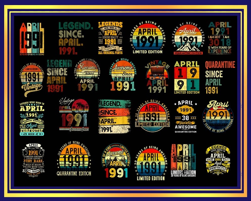 350+ Vintage Retro 1991 Birthday 30th Birthday Gift PNG Files For Shirt, Print To Cut Files Combo, PNG Bundles, Digital Download 983495166