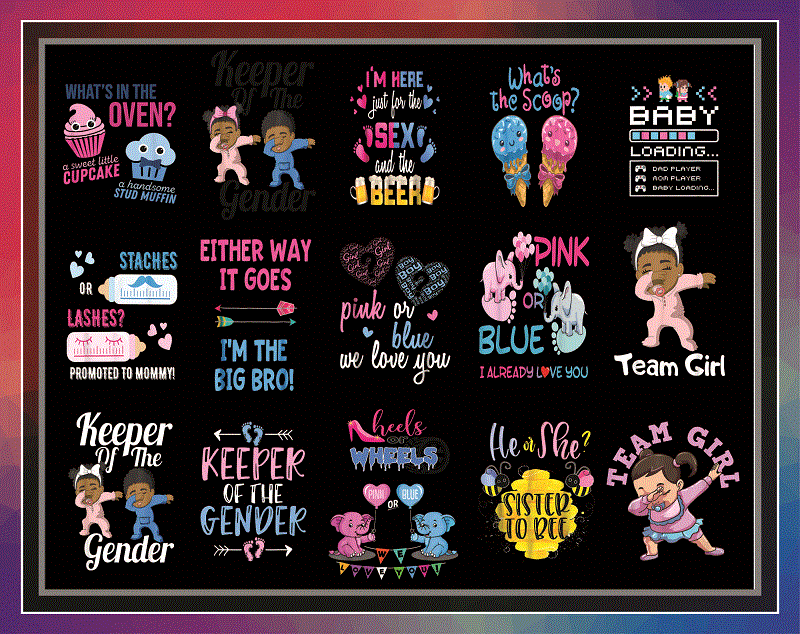 Combo 61+ Gender Reveal PNG Bundle, Team Boy Team Girl, African American, Baby T shirt, Gender Reveal Twins, Gender Reveal We Love You Png, Instant Download CB992595658