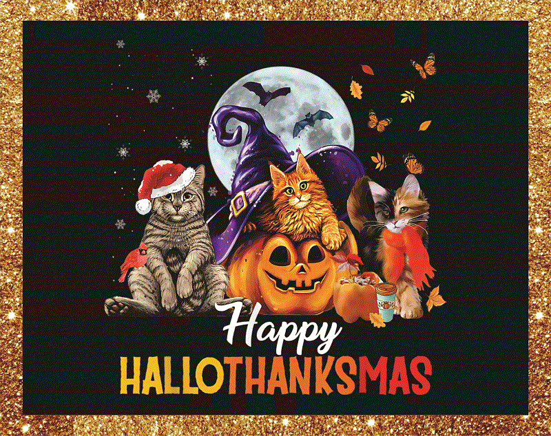 Bundles Happy Hallothanksmas Png, Happy Halloween, Thanksgiving Christmas PNG, One thankful PNG, Cat dog Halloween PNG, Digital Download 864618278