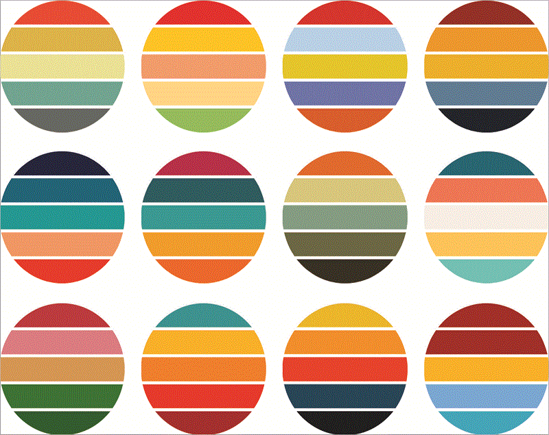 33 Files Retro Colored Circle Sunsets Clipart, Circle Round Background Vintage Color Palettes Commercial License Print On Demand 988658536 988658536