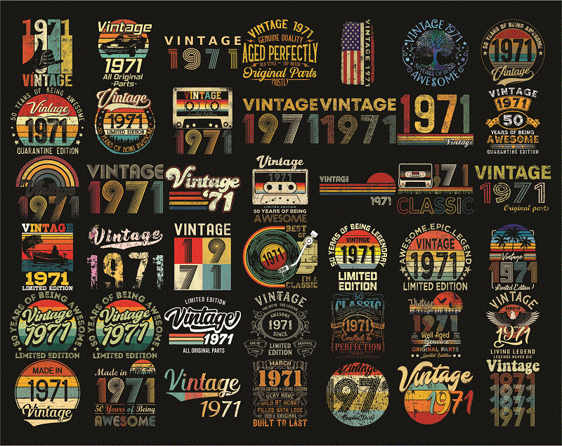 Bundle 315 Vintage Retro 1971 Birthday, 50th Birthday Gift PNG, Files For Shirt, Print To Cut Files Combo, PNG Bundles, Digital Download 1013056948