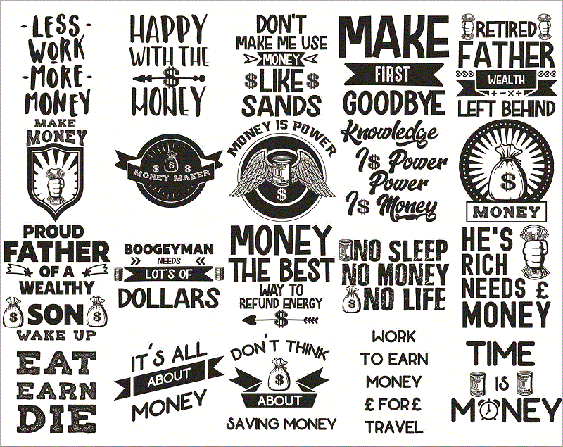 Bundle 100 Money Quotes SVG / PNG Bundle, Money png, Money svg design, Silhouette Instant Download 1017356530