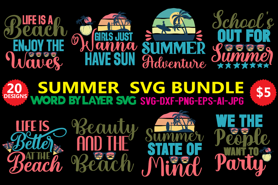 Summer SVG Bundle, 20 svg vector t-shirt design ,Beach SVG, Beach Life ...