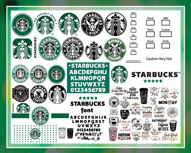 Combo 1500+ Starbucks Mega Bundle, Starbucks Coffee Logos, Starbucks Font, Files For Cricut Svg, Png, Dxf, Eps, Jpg, Instant Download 1021134989