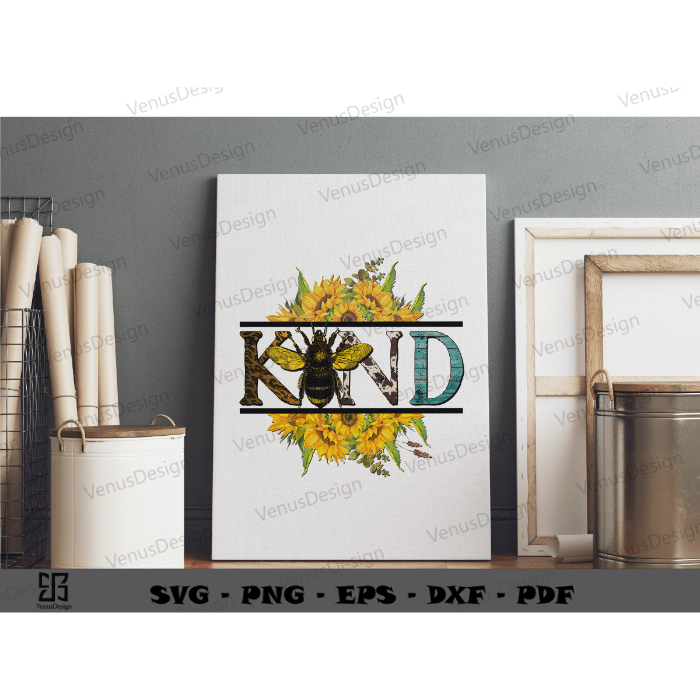 Bee Kind Sunflower Quotes Sublimation PNG, Cute Bee Art Cameo Htv Prints, Gift For Bee Lover Sublimation Design