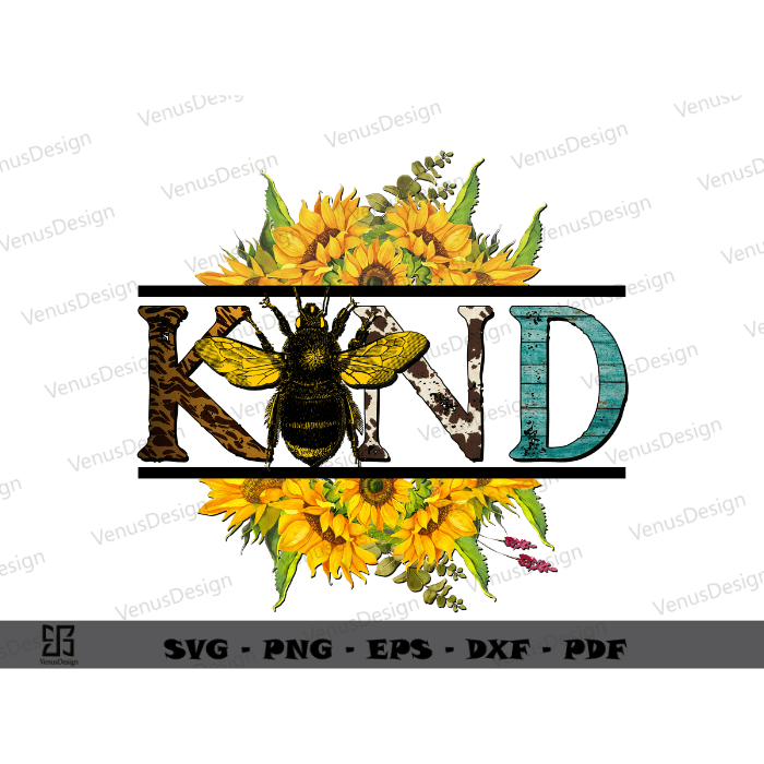 Bee Kind Sunflower Quotes Sublimation PNG, Cute Bee Art Cameo Htv Prints, Gift For Bee Lover Sublimation Design