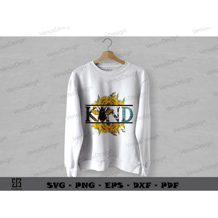 Bee Kind Sunflower Quotes Sublimation PNG, Cute Bee Art Cameo Htv Prints, Gift For Bee Lover Sublimation Design