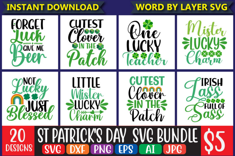 St Patrick's Day SVG Bundle, Lucky SVG, Irish SVG, St Patrick's Day Quotes,  Shamrock svg, Clover svg, Cut File Cricut, Silhouette