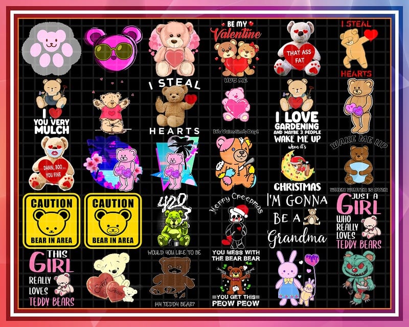 690+ Designs Teddy Bear Png Bundle, I Love Teddy Bears, Stuffed Animal Angel, Zombie, Kid Teddy, Bear Lover, Funny designs, Digital download 1018974242