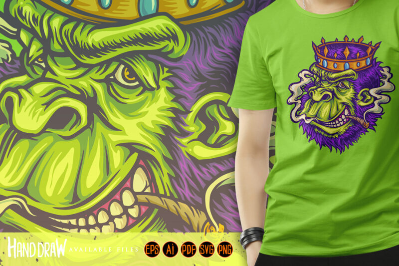 Crowned gorilla with smokes cannabis Mascot Illustrations