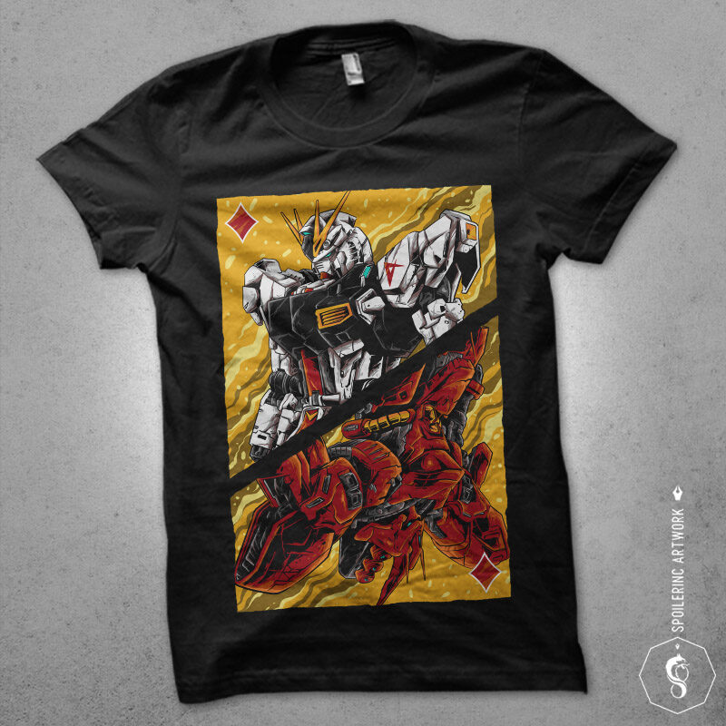 japanese robot gundam illustration tshirt design bundles