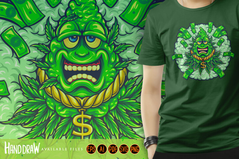 Funky weed leaf Mascot money cash Cartoon Illustrations