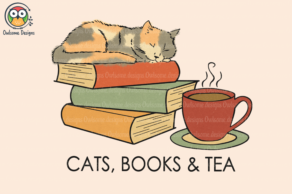 Cats, books & tea Sublimation Design - Buy t-shirt designs