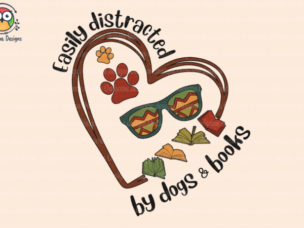 Distracted by dog & book sublimation t shirt vector illustration