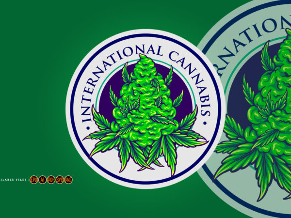 International cannabis plant vintage logo badge illustrations t shirt design for sale