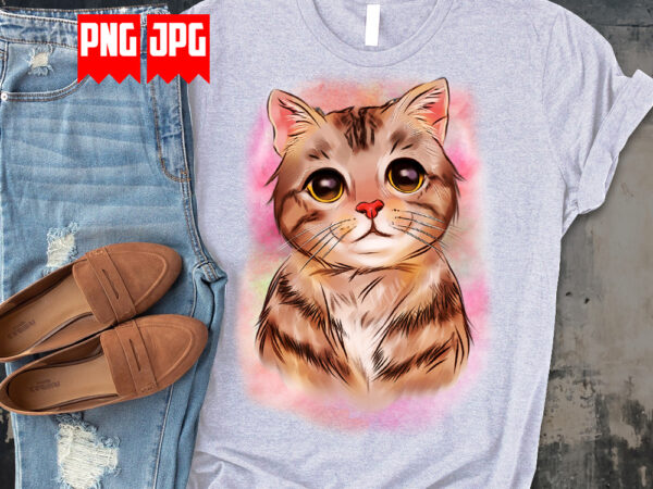 Cute watercolor cat for t-shirt design sublimation, gtg and transfer