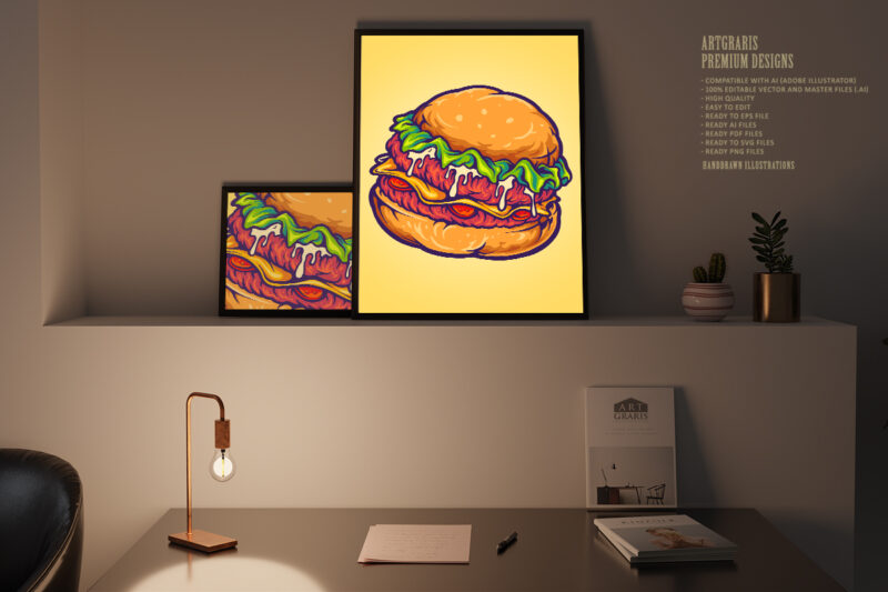 Delicious burger Fast Food cartoon Illustrations