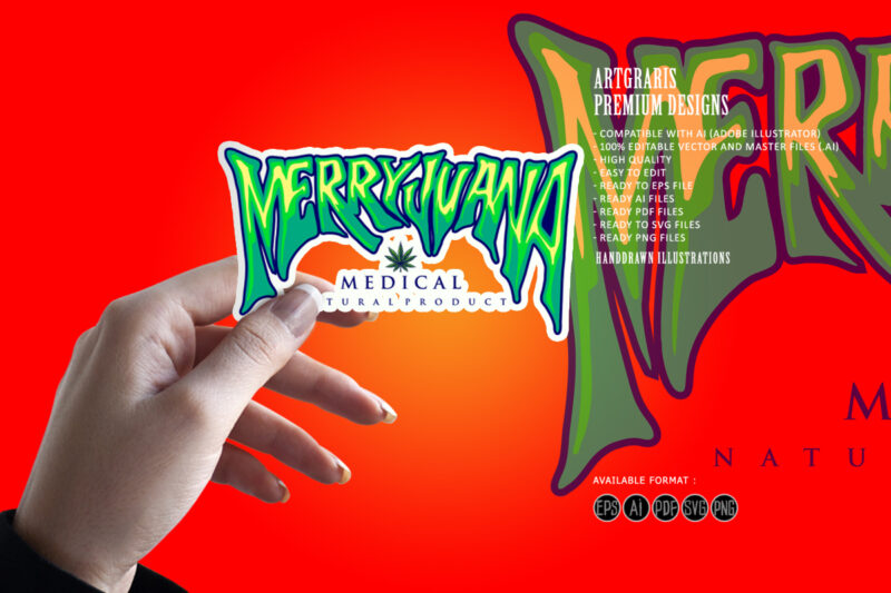 Marijuana word Hand lettering typography Logo Weed Medical