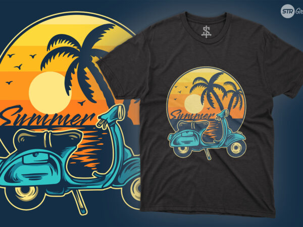 Summer with vespa – illustration t shirt template vector