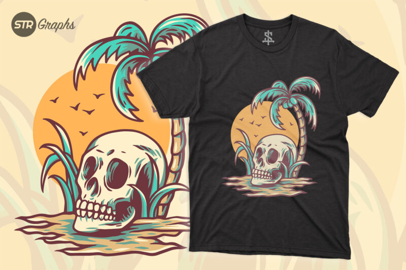 Skull Relaxing on Summer – Retro Illustration