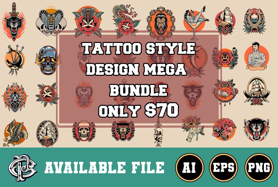 tattoo style design mega bundle - Buy t-shirt designs