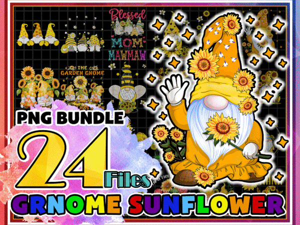 24 designs gnome sunflower png, honey bee gnome png, let it be gnome png, hippie gonome png, gnome with sunflower, sublimation hippie gnome 1019083071