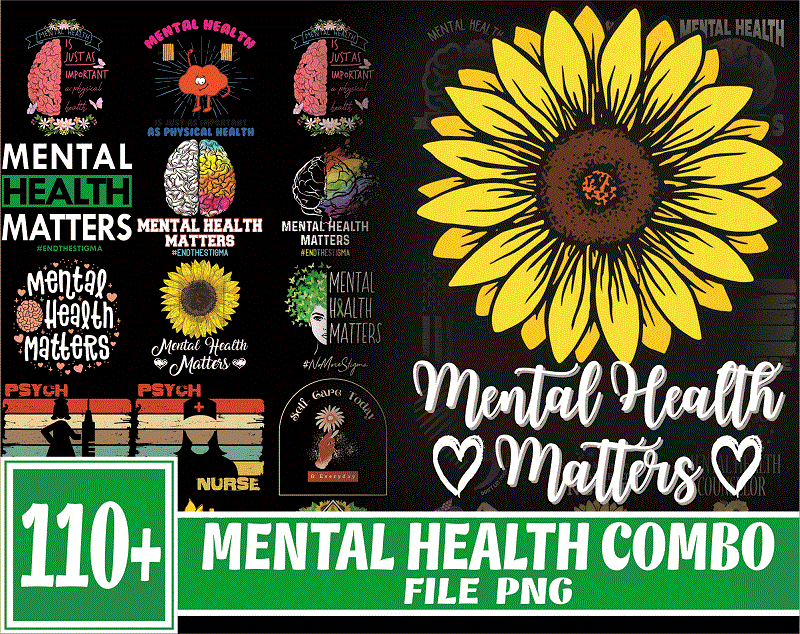 https://svgpackages.com Combo 110+ Designs Mental Health PNG Bundle, Mental Health Matters Png, Mental Health Awareness Png, Depression Awareness Png, Semicolon Png 962123394