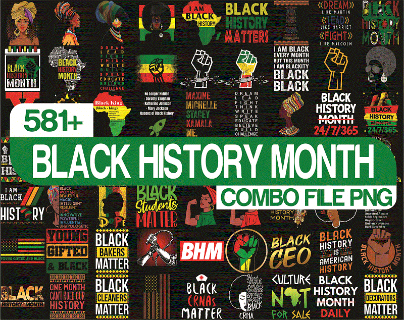 Combo 550+ PNG Bundle, Black History Month png, Black Pride png, African American png, Afro Women png, Sublimation Black History, Digital Download CB1007303136