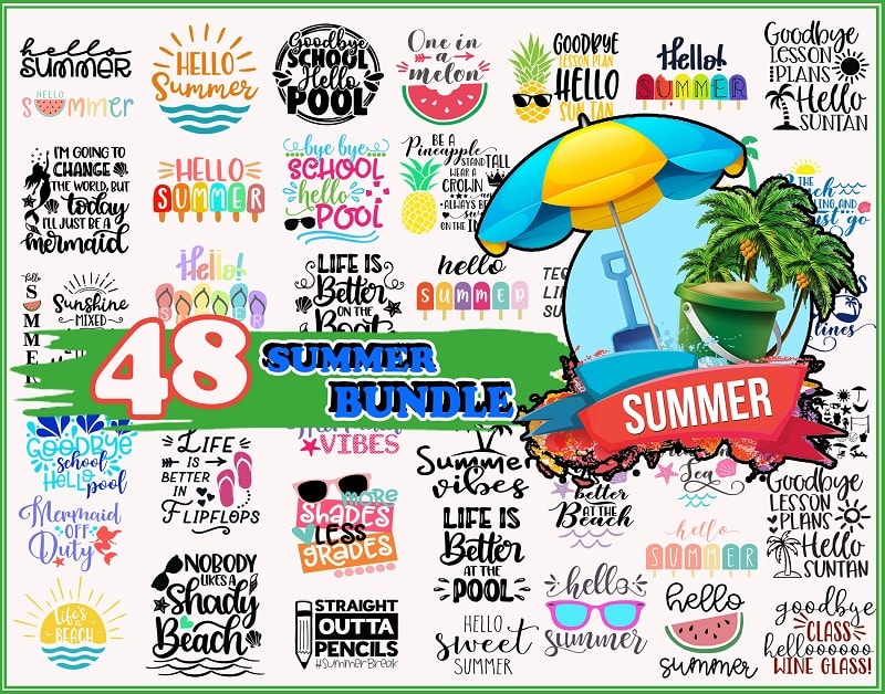 48 Summer Bundle Svg, Summer Svg, Summer Cut Files, Commercial Svg, Kids Svg, Summer Quotes Svg, Beach Shirt Svg, Digital File, Dxf, Eps,Png 982554221