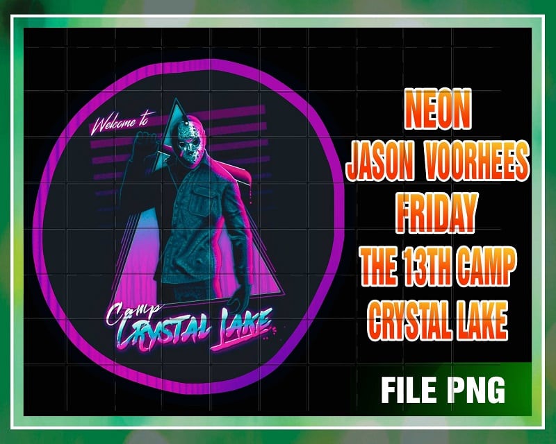 Neon Jason Voorhees Friday The 13th Camp Crystal Lake PNG, No physical product, Sublimation Design, Digital Download 1035011698