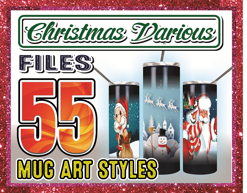 Combo 55 Christmas Various Mug Art Styles Designs, 20oz Skinny Straight,Template for Sublimation,Full Tumbler, PNG Digital Download 1014533239