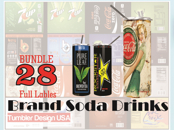 Combo 28 brand soda drinks full labels designs tumber, 20oz skinny straight,template for sublimation,full tumbler, png digital download 1014533239