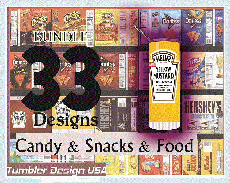 Combo 33 Candy & Snacks & Food Various Designs Tumber, 20oz Skinny Straight,Template for Sublimation,Full Tumbler, PNG Digital Download 1014533239