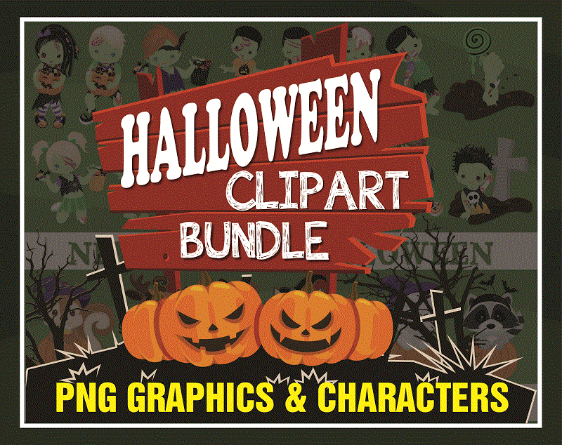 390 Designs Halloween Clipart Bundle, Pumpkins, Witches, Ghost Clipart, Characters Clipart, Halloween baby, Halloween party boys & girls 850395048