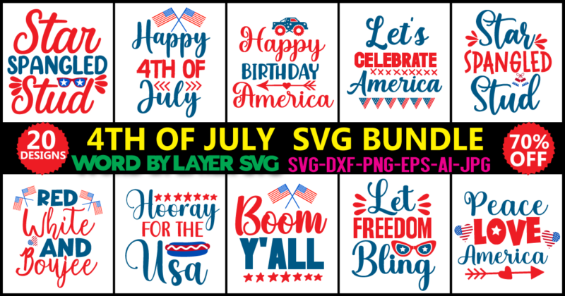 4th of July SVG Bundle, July 4th SVG, Fourth of July svg, America svg, USA Flag svg, Patriotic, Independence Day Shirt, Cut File Cricut,4th of July SVG Bundle SVG, Cricut