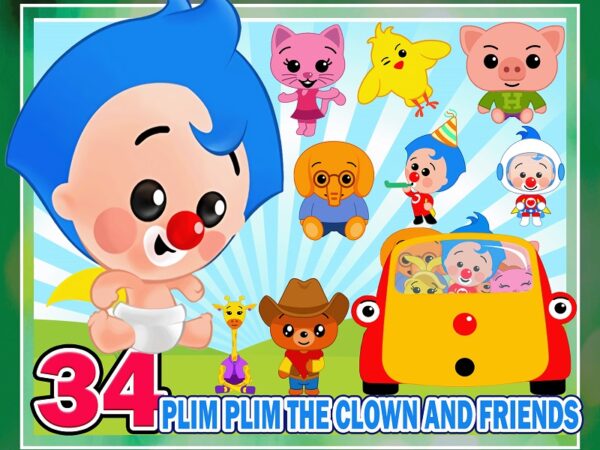 Https://svgpackages.com 34 plim plim the clown and friends, images png, clipart, digital paper clown plim plim, transparent background, instant download 971509863 graphic t shirt