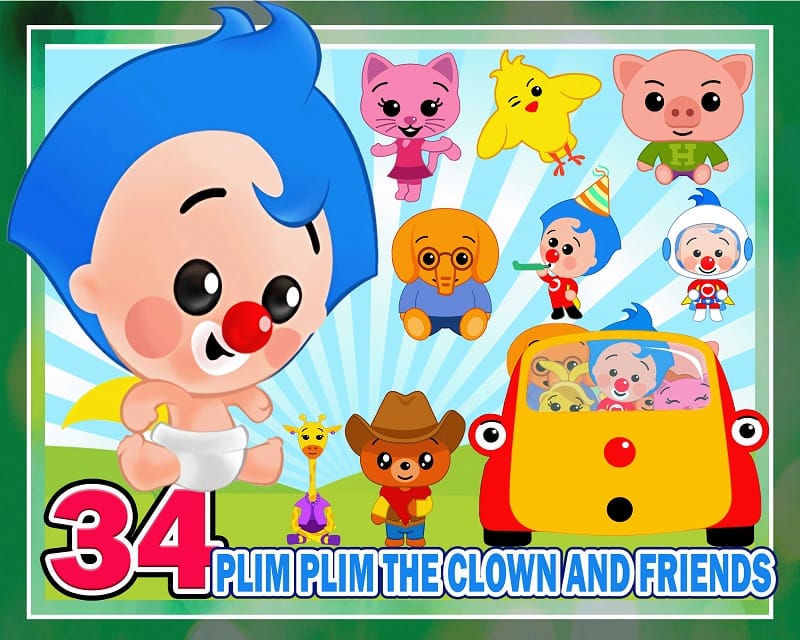 34 Plim Plim the clown and Friends, images PNG, clipart, digital paper clown plim plim, Transparent Background, Instant Download 971509863