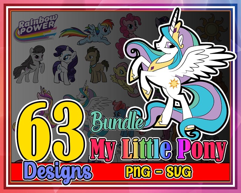 63 Designs Pony Piece Bundle, Pack SVG PNG Cricut Twilight Sparkly Apple Jack Sweetie Pie Rarity Rainbow Dash Spike, Digital Download 977798724