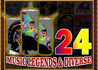 24 Music Legends & Diverse Designs, 20oz Skinny Straight Tapered Bundle, Template for Sublimation, Full Tumbler Wrap, PNG Digital Download 1000618922
