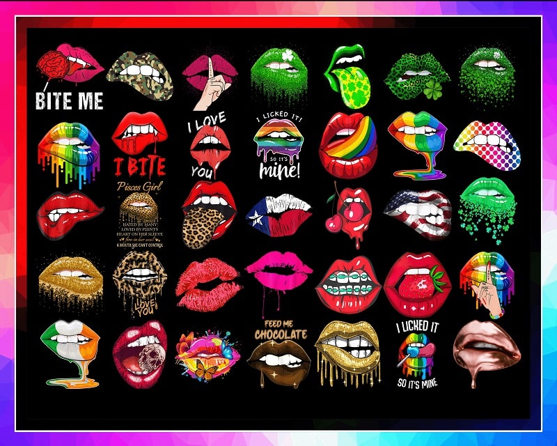 35 Designs Lips PNG, Kiss Lips Png, Dripping Lips, Leopard Lips, Sexy Biting Lips, Green Lips PNG, Colorful Lips, Digital Download 980018931