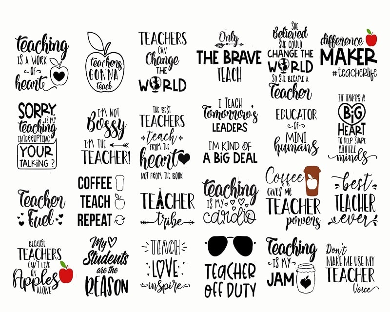 24 Teacher svg Bundle, School Svg, Teacher Svg, Cut Files For Cricut, Silhouette, Png, Instant Download 947401309