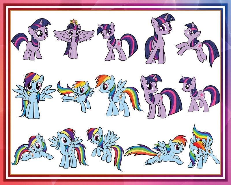 63 Designs Pony Piece Bundle, Pack SVG PNG Cricut Twilight Sparkly Apple Jack Sweetie Pie Rarity Rainbow Dash Spike, Digital Download 977798724