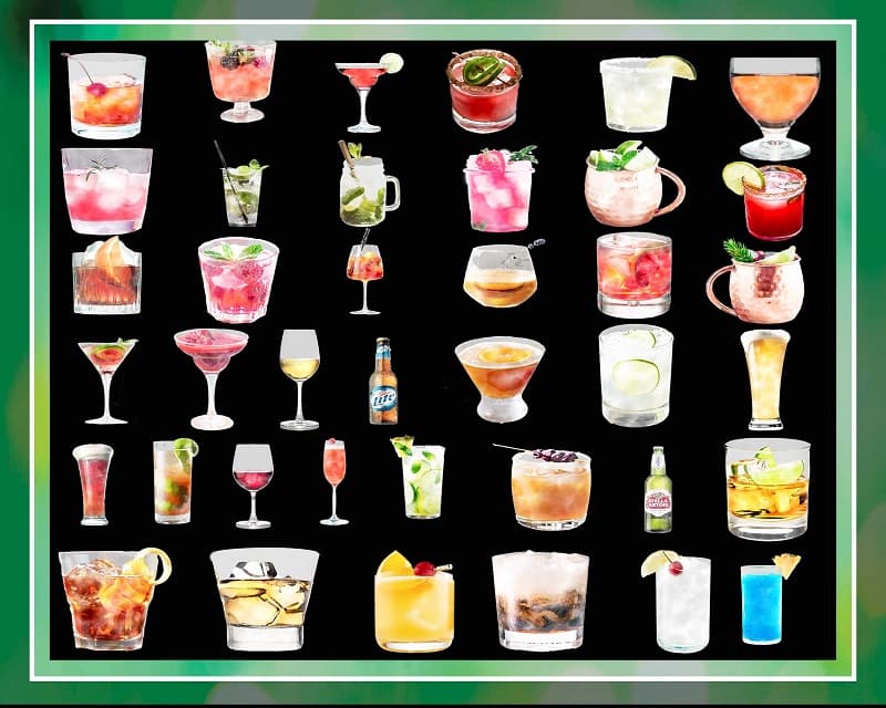 100+ Designs Watercolor Cocktail Graphics PNG, Cocktail Clipart, Signature Cocktails, Beverages, Digital Download 773851880