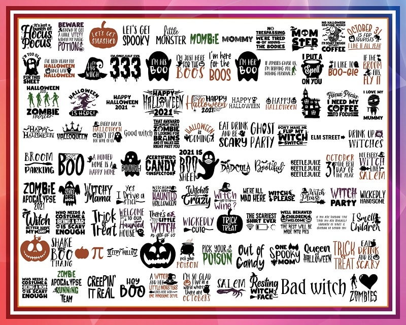 100 Halloween 2021 SVG Bundle Pack, Best Selling, Witch Svg, Pumpkin Svg, Ghost Svg, Trick or Treat Svg, Designs, Saying, Digital Download 856260239